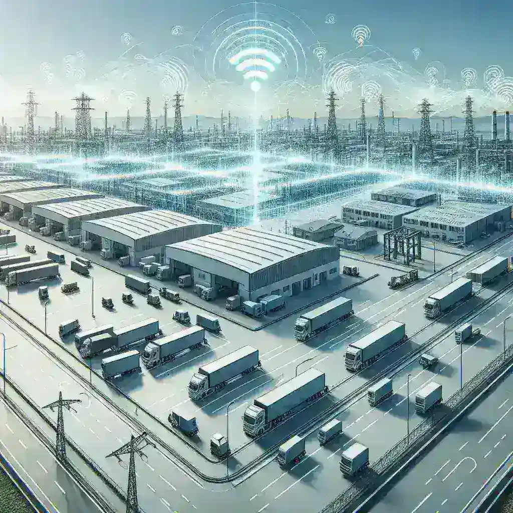 "Infraestructura de red 5G de Movistar en un polígono industrial español, destacando la activación de la red privada para mejorar la conectividad empresarial."